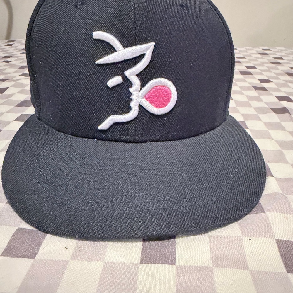 Navy Blue Cap with White and Pink Logo